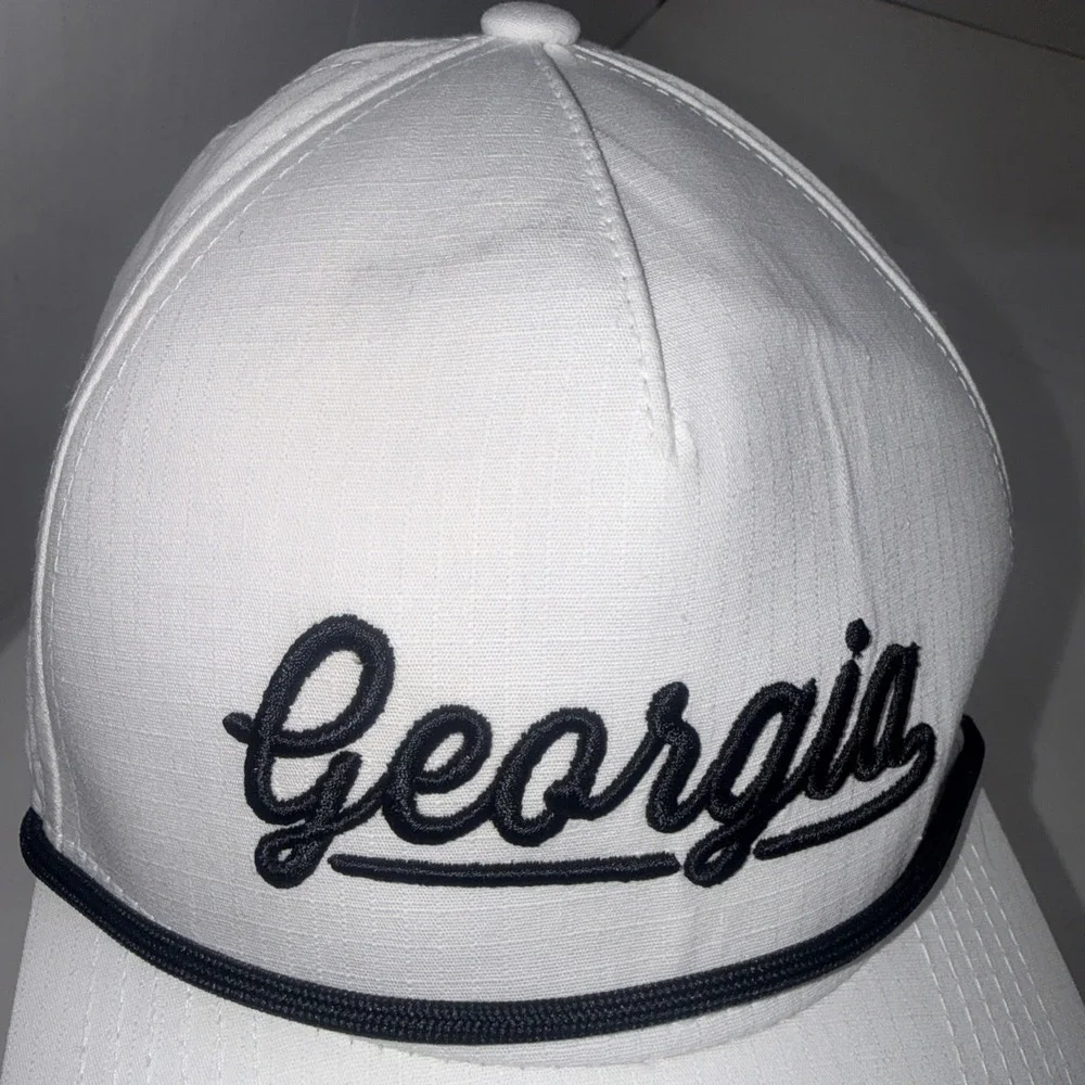 Burlebo White Rope Hat Georgia Black Embroidered Script Southern Ball Cap